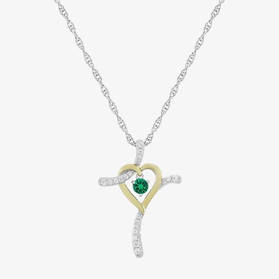 Limited Quantities! Womens Lab Created Green Emerald 14K Gold Over Silver Sterling Silver Cross 20 Inch Pendant Necklace