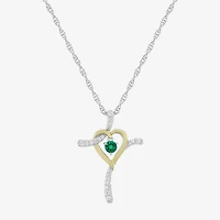 Limited Quantities! Womens Lab Created Green Emerald 14K Gold Over Silver Sterling Silver Cross 20 Inch Pendant Necklace