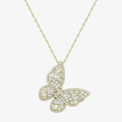 Limited Quantities! Womens Lab Created White Sapphire 14K Gold Over Silver Butterfly 18 Inch Pendant Necklace