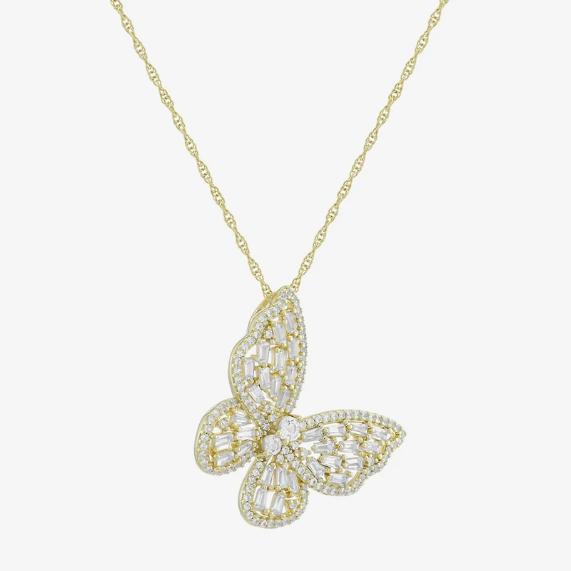 Limited Quantities! Womens Lab Created White Sapphire 14K Gold Over Silver Butterfly 18 Inch Pendant Necklace