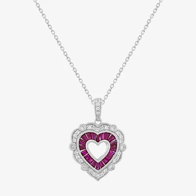 Limited Quantities! Womens Lab Created Red Ruby Sterling Silver Heart 18 Inch Pendant Necklace