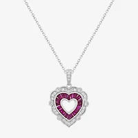 Limited Quantities! Womens Lab Created Red Ruby Sterling Silver Heart 18 Inch Pendant Necklace