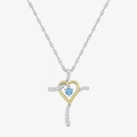 Limited Quantities! Womens Genuine Blue Topaz 14K Gold Over Silver Sterling Silver Cross 20 Inch Pendant Necklace