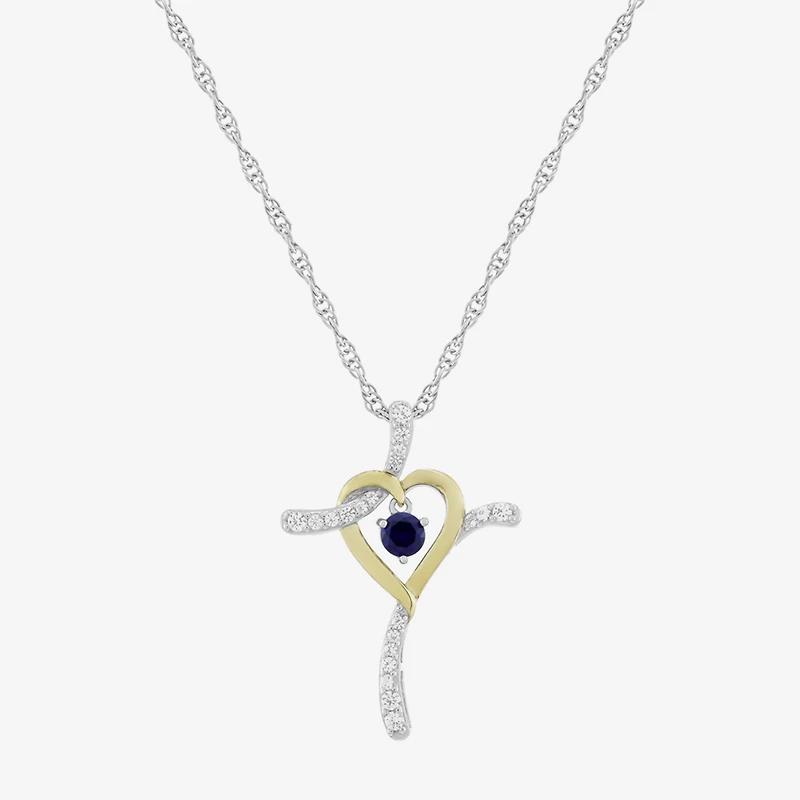 Limited Quantities! Womens Lab Created Blue Sapphire 14K Gold Over Silver Sterling Silver Cross 20 Inch Pendant Necklace