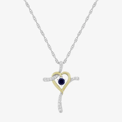 Limited Quantities! Womens Lab Created Blue Sapphire 14K Gold Over Silver Sterling Silver Cross 20 Inch Pendant Necklace
