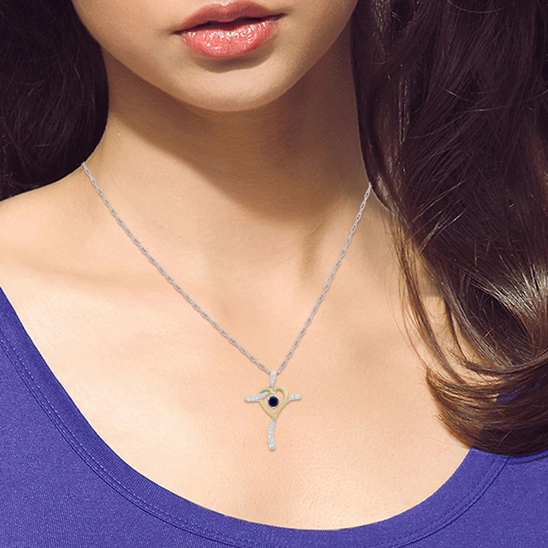 Limited Quantities! Womens Lab Created Blue Sapphire 14K Gold Over Silver Sterling Silver Cross 20 Inch Pendant Necklace