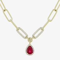 Limited Quantities! Womens Lab Created Red Ruby 14K Gold Over Silver 18 Inch Pendant Necklace