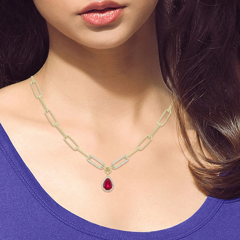 Limited Quantities! Womens Lab Created Red Ruby 14K Gold Over Silver 18 Inch Pendant Necklace