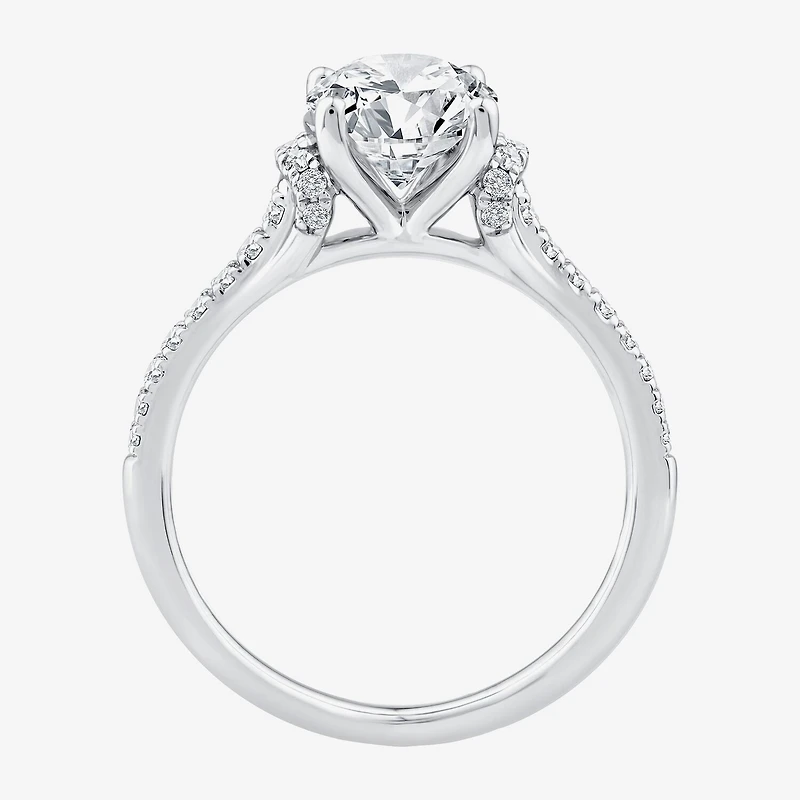 F / Vs2) Womens /2 CT. T.W. Lab Grown White Diamond 10K Gold Oval Side Stone Engagement Ring