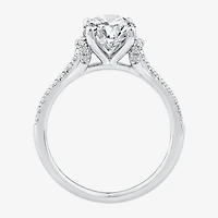 F / Vs2) Womens /2 CT. T.W. Lab Grown White Diamond 10K Gold Oval Side Stone Engagement Ring