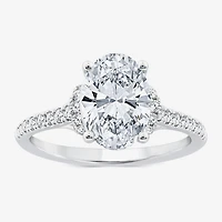 F / Vs2) Womens /2 CT. T.W. Lab Grown White Diamond 10K Gold Oval Side Stone Engagement Ring