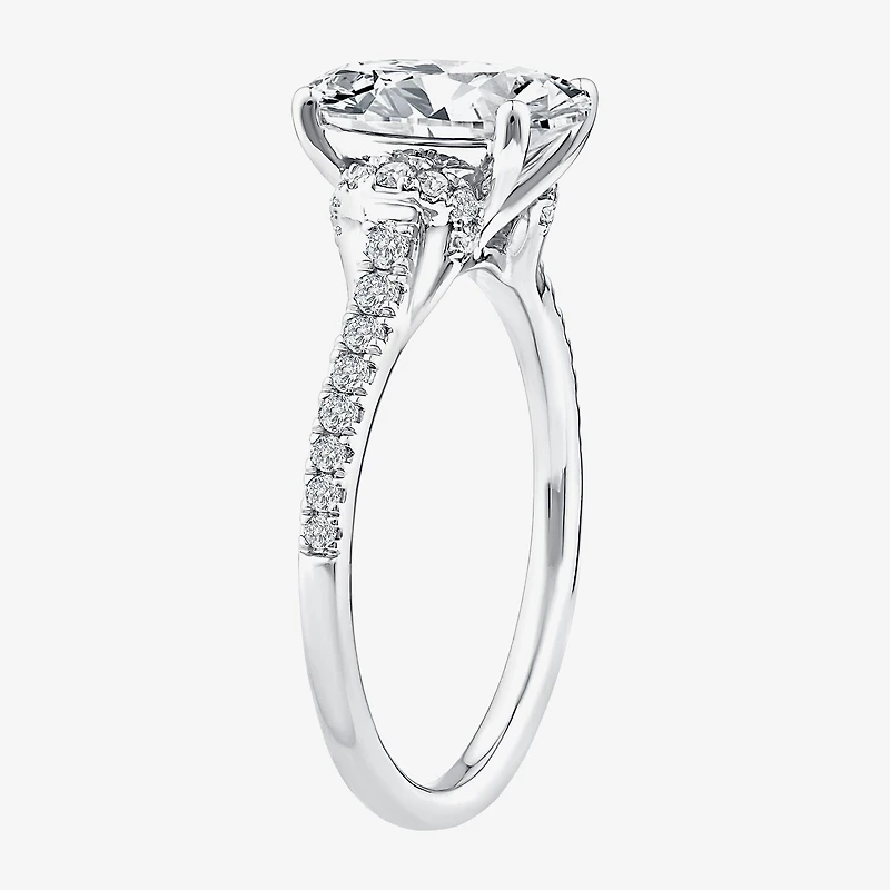 F / Vs2) Womens /2 CT. T.W. Lab Grown White Diamond 10K Gold Oval Side Stone Engagement Ring