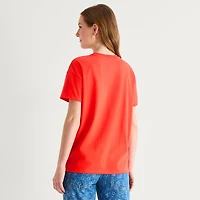 Womens Juniors Crew Neck Short Sleeve Oversized Strawberry Shortcake Graphic T-Shirt