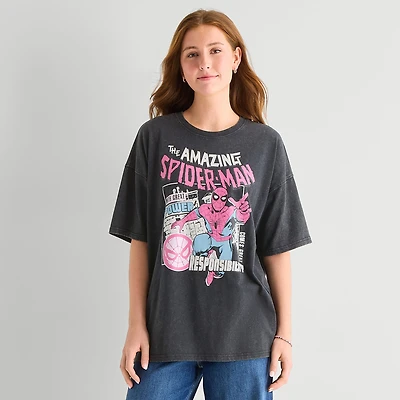 Spiderman Oversized Tee Womens Juniors Crew Neck Short Sleeve Graphic T-Shirt