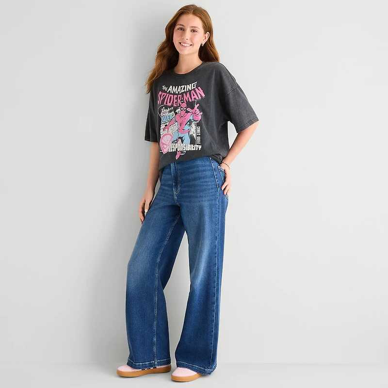 Spiderman Oversized Tee Womens Juniors Crew Neck Short Sleeve Graphic T-Shirt