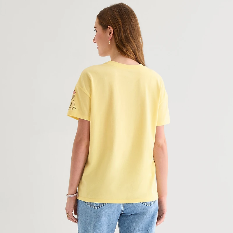 Peanuts Boyfriend Tee Womens Juniors Crew Neck Short Sleeve Oversized Graphic T-Shirt