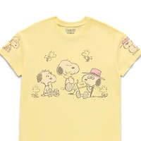 Peanuts Boyfriend Tee Womens Juniors Crew Neck Short Sleeve Oversized Graphic T-Shirt