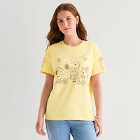 Peanuts Boyfriend Tee Womens Juniors Crew Neck Short Sleeve Oversized Graphic T-Shirt
