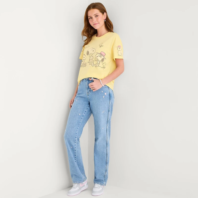 Peanuts Boyfriend Tee Womens Juniors Crew Neck Short Sleeve Oversized Graphic T-Shirt