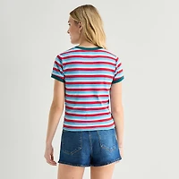 Womens Juniors Crew Neck Short Sleeve Fitted Tom and Jerry Graphic T-Shirt