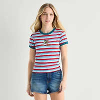 Womens Juniors Crew Neck Short Sleeve Fitted Tom and Jerry Graphic T-Shirt