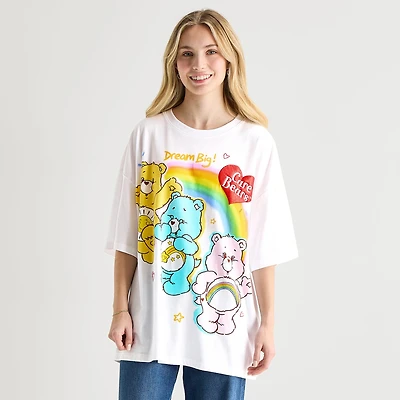 Boyfriend Womens Juniors Crew Neck Short Sleeve Loose Fit Care Bears Graphic T-Shirt