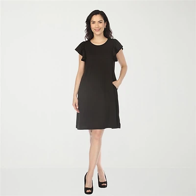 White Mark Crew Neck Ruffle Sleeve Womens Short Shift Dress
