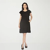 White Mark Crew Neck Ruffle Sleeve Womens Short Shift Dress