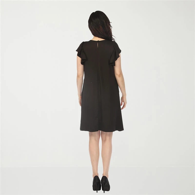 White Mark Crew Neck Ruffle Sleeve Womens Short Shift Dress