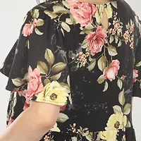 White Mark V-Neck Tropical Flower Womens V Neck Short Sleeve Floral A-Line Dress