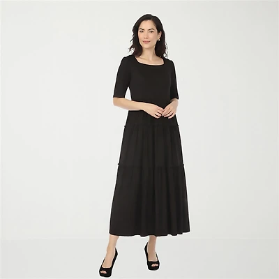 White Mark Square Neck Short Sleeve Tiered Womens Elbow Fitted Maxi Dress