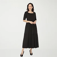 White Mark Square Neck Short Sleeve Tiered Womens Elbow Fitted Maxi Dress