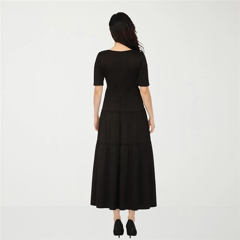 White Mark Square Neck Short Sleeve Tiered Womens Elbow Fitted Maxi Dress