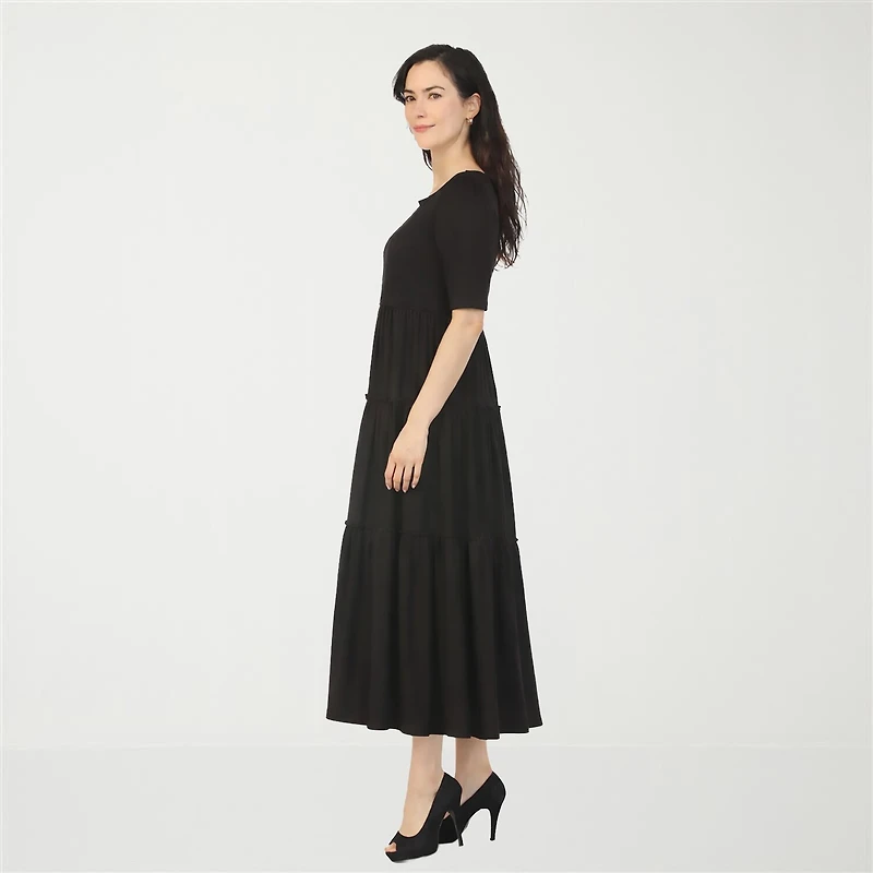 White Mark Square Neck Short Sleeve Tiered Womens Elbow Fitted Maxi Dress