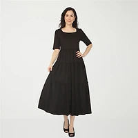 White Mark Square Neck Short Sleeve Tiered Womens Elbow Fitted Maxi Dress