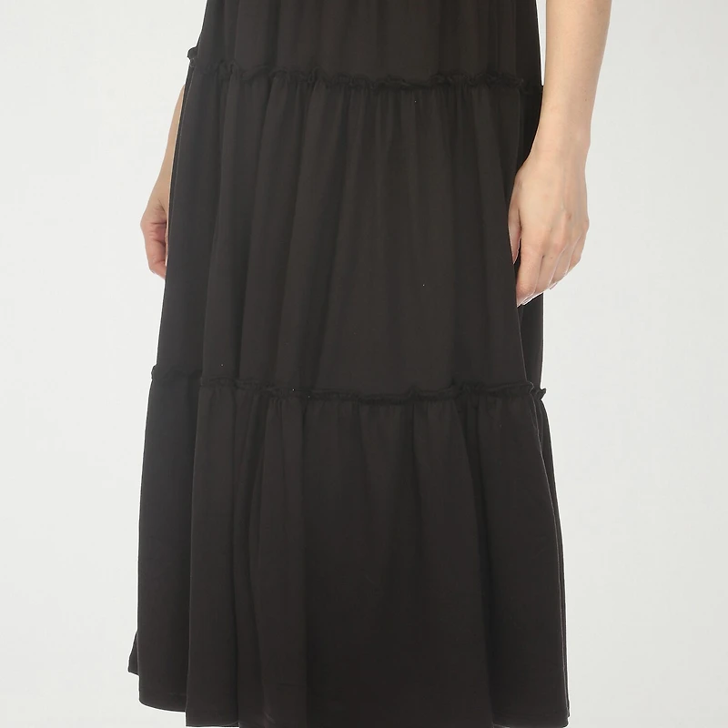 White Mark Square Neck Short Sleeve Tiered Womens Elbow Fitted Maxi Dress