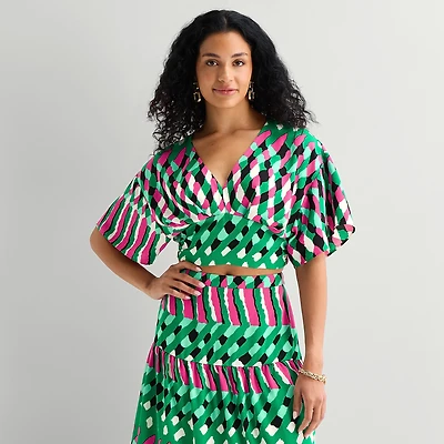Bold Elements Womens V Neck Elbow Sleeve Blouse