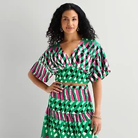 Bold Elements Womens V Neck Elbow Sleeve Blouse