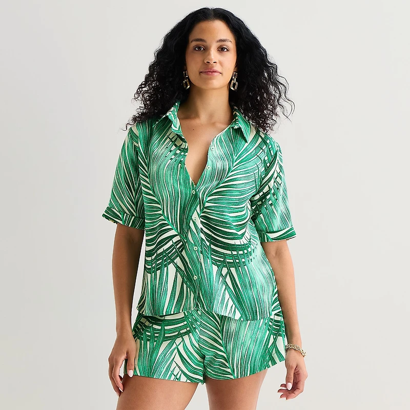 Bold Elements Womens Fitted Elbow Sleeve Regular Fit Button-Down Shirt