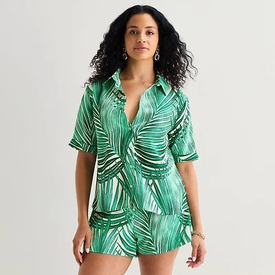 Bold Elements Womens Fitted Elbow Sleeve Regular Fit Button-Down Shirt