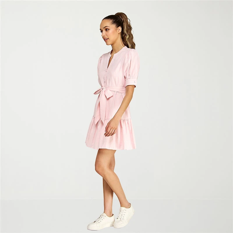 belle vie Womens Elbow Sleeve Striped Shirt Dress