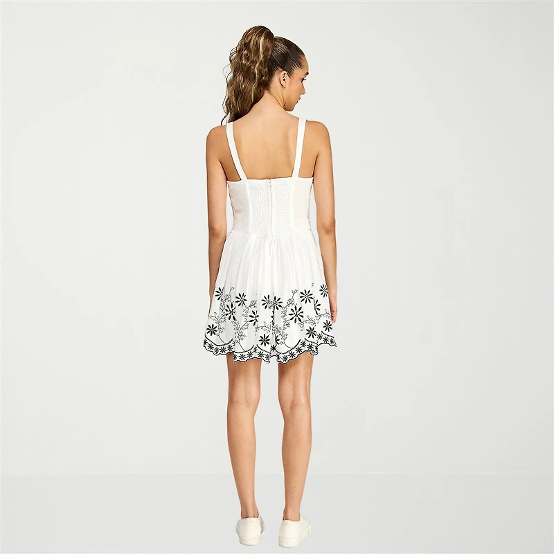 belle vie Womens V Neck Sleeveless Embroidered Fit + Flare Dress