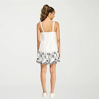 belle vie Womens V Neck Sleeveless Embroidered Fit + Flare Dress
