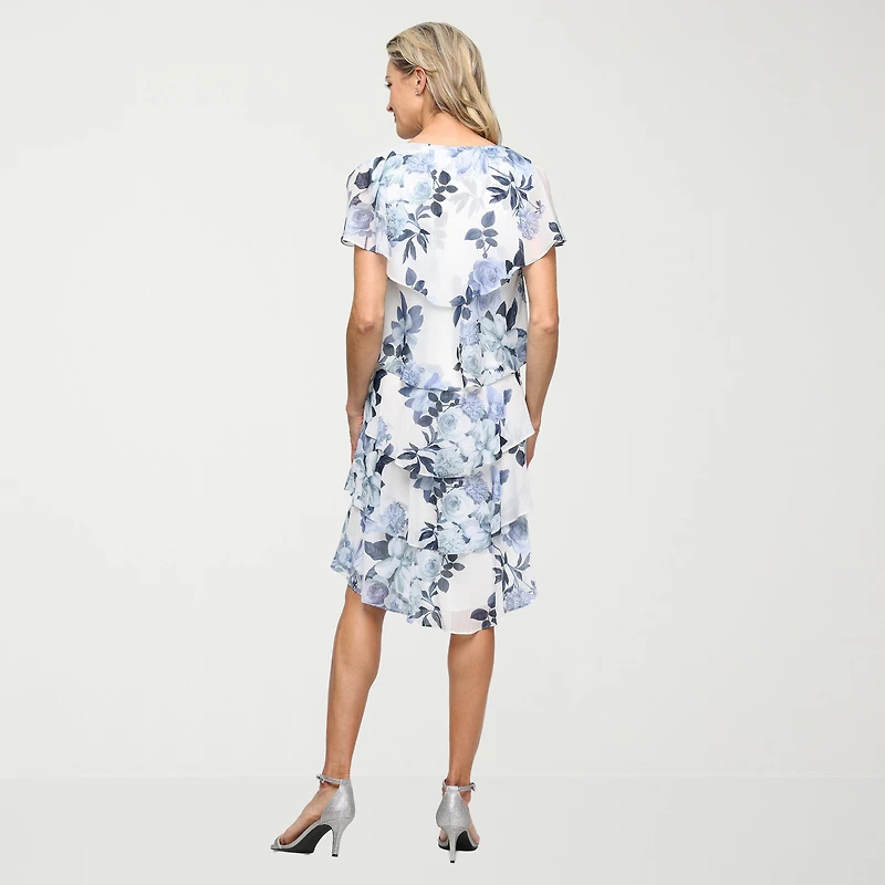 S. L. Fashions Womens Midi V Neck Short Sleeve Floral Shift Dress