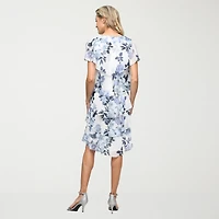 S. L. Fashions Womens Midi V Neck Short Sleeve Floral Shift Dress