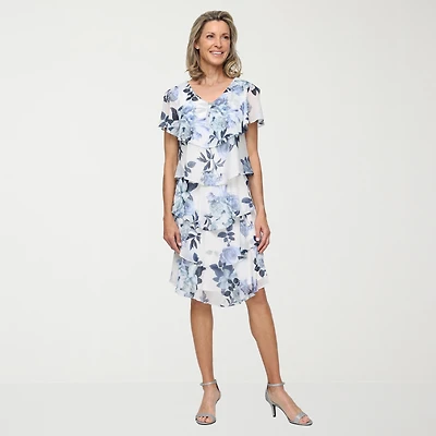 S. L. Fashions Womens Midi V Neck Short Sleeve Floral Shift Dress