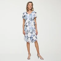 S. L. Fashions Womens Midi V Neck Short Sleeve Floral Shift Dress