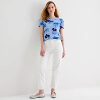 Liz Claiborne Womens Split Crew Neck Short Sleeve Blouse