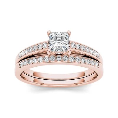 5/8 CT.T.W. Natural Diamond 14K Rose Gold Bridal Ring Set