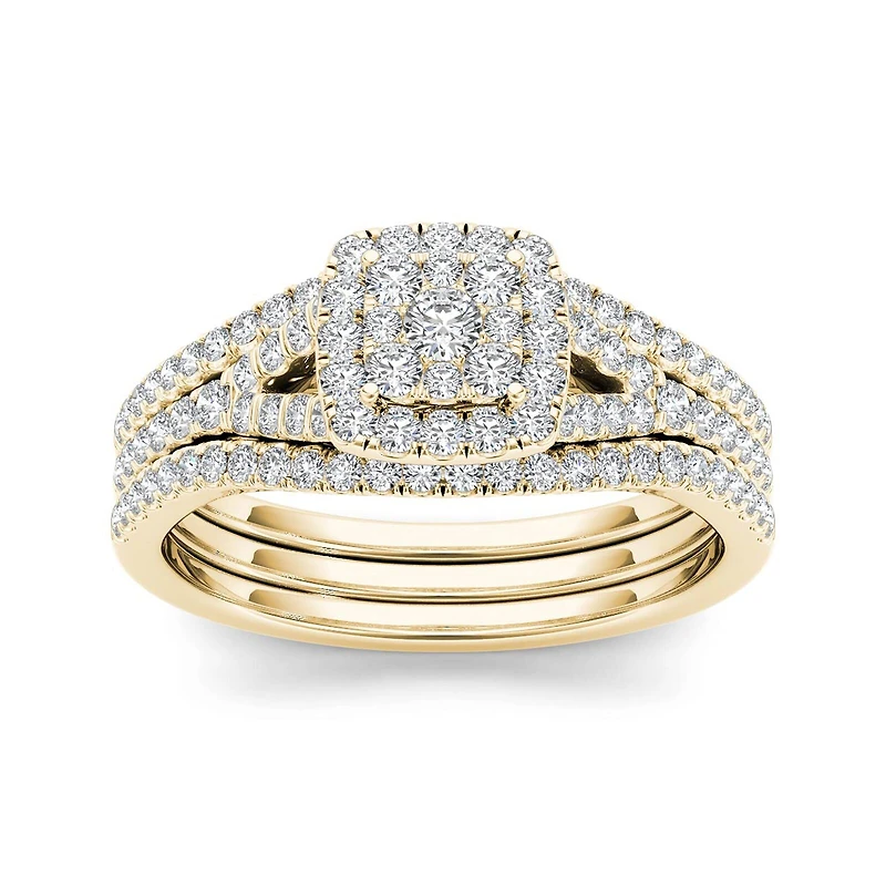 3/4 CT.T.W. Natural Diamond Cluster 10K Yellow Gold Bridal Ring Set